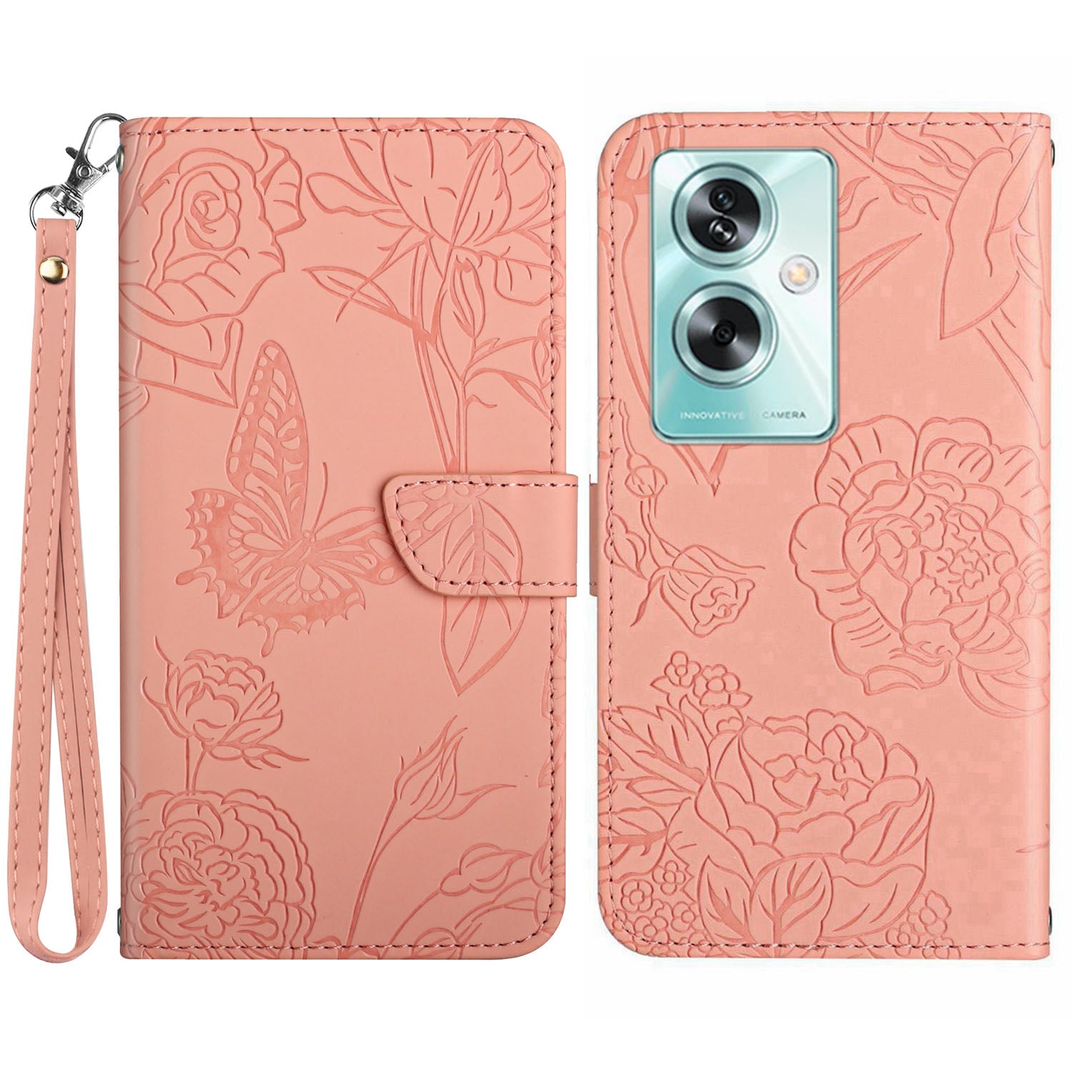 HT03 For Oppo A59 5G Wallet Leather Case Butterfly Flower with Hand Strap - Black HT03 For Oppo A59 5G Wallet Leather Case Butterfly Flower with Hand Strap - Black